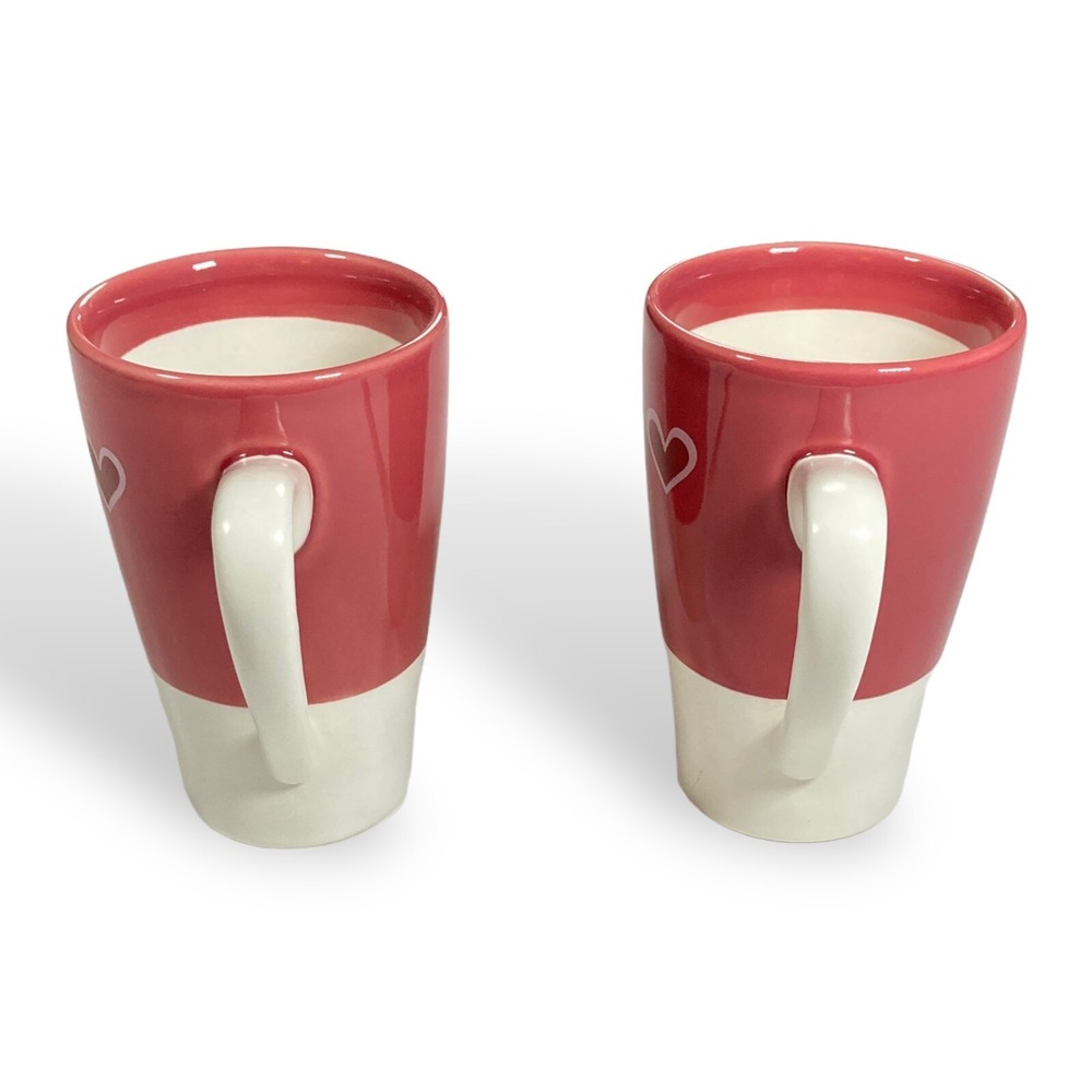 World Market Set of 2 Cups Hearts Coffee Tea Mugs ~5" Tall‎ Ceramic Pink  10 oz - Picture 4 of 9